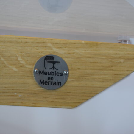 plaque merrain sur carre devin outdoor dining table in recycled wood "Carré Devin"